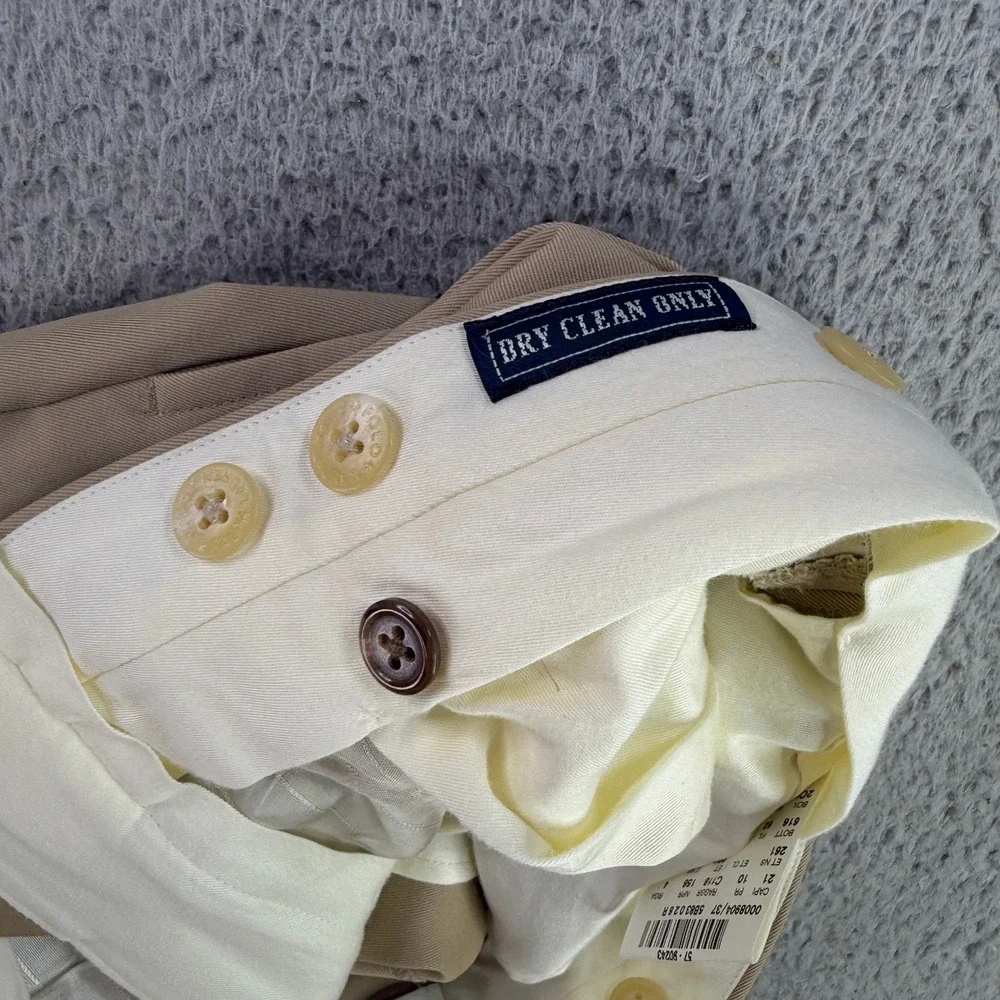Polo Ralph Lauren Dress Pants Mens 34x28 Tan Pleated Virgin Wool Made in Italy